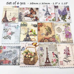 Fur Fabric Flat Metal Back Buttons: Clock, Flower, Bird, Boho, Wood Buttons, Embellishments Postage Stamp White