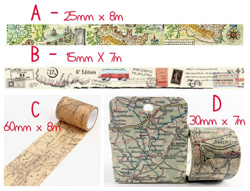 Map Washi Tape Old Map Washi Tape Travel Maps Washi Tape | Etsy