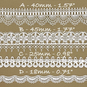 White Lace Guipure Embroidery Trim Ribbon by the yard, Junk Journal, Scrapbooking, Sewing, Mixed Media, Doll trim