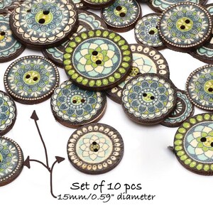 Fur Fabric Flat Metal Back Buttons: Clock, Flower, Bird, Boho, Wood Buttons, Embellishments Boho Round Button