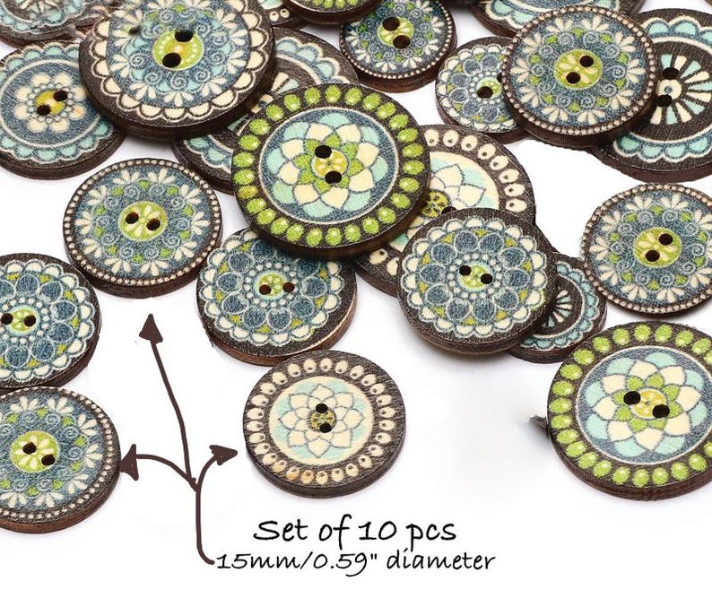 Fur Fabric Flat Metal Back Buttons: Clock, Flower, Bird, Boho, Wood Buttons, Embellishments Boho Round Button