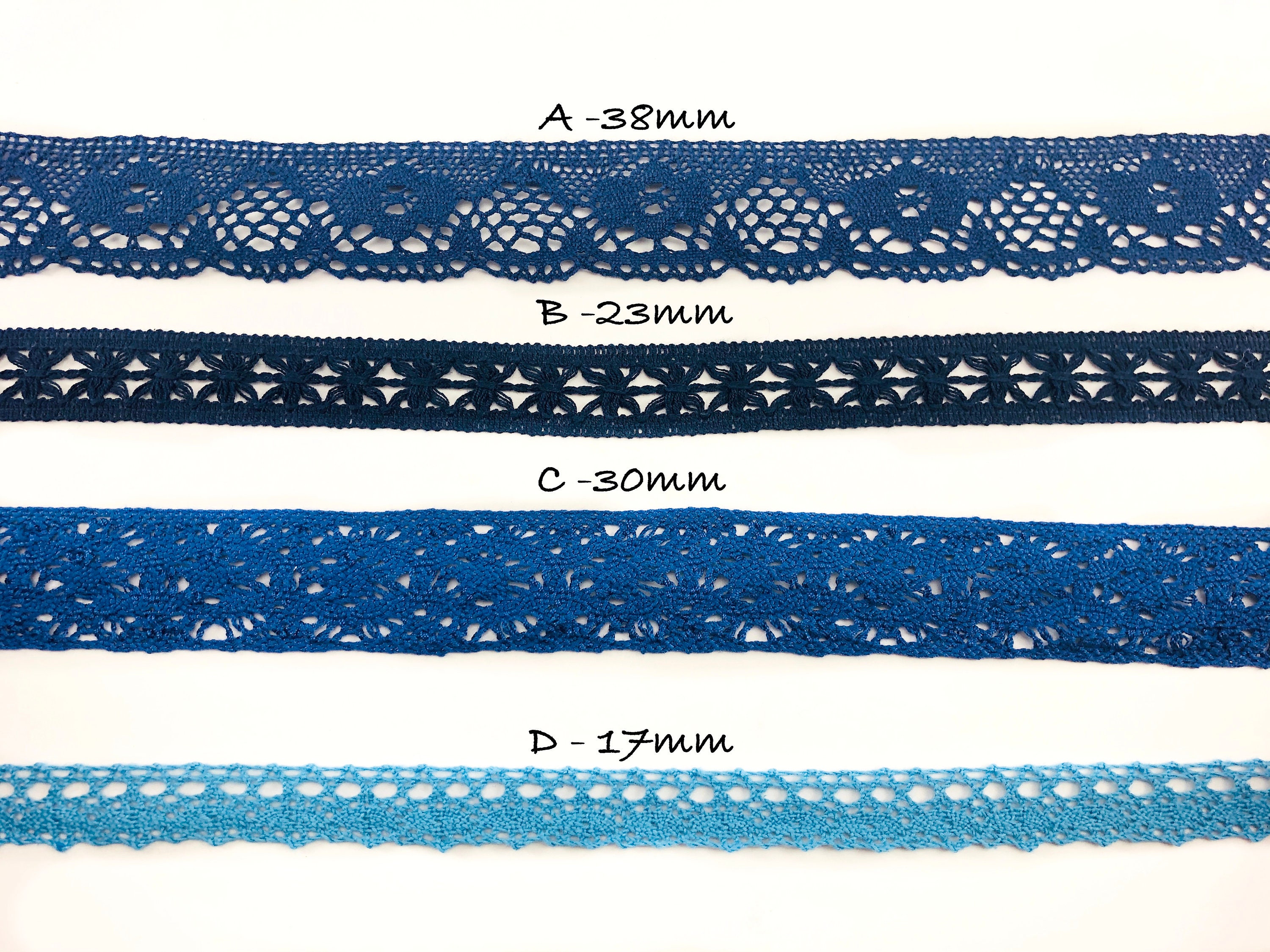 Lace Cotton Ribbon Shades of Blue Crochet  Ribbon Trim by the yard, Junk Journal, Scrapbooking, Sewing, Mixed Media