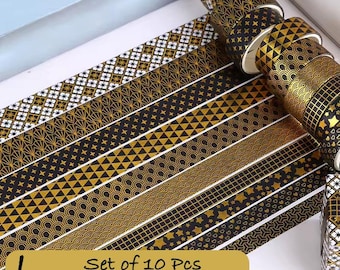 Blue Porcelain, Van Gogh Washi Tape Set: Floral, Black & Gold Scrapbook Planner