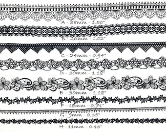 Black Guipure Lace Trim Embroidery Ribbon by the yard, Junk Journal, Scrapbooking, Doll trim, Sewing projects, Cards