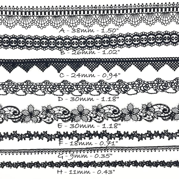 Black Guipure Lace Trim Embroidery Ribbon by the yard, Junk Journal, Scrapbooking, Doll trim, Sewing projects, Cards