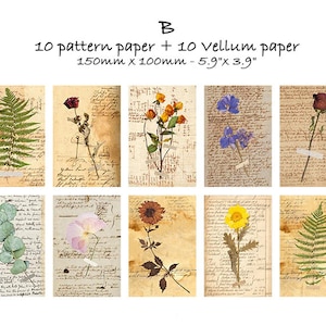 Background Pattern Paper and Vellum Paper 20 pages or 15 pages Vellum Paper, Collage, Floral, Black & White, Music, Junk Journal, Scrapbook