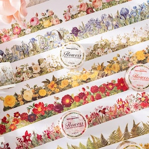 Botanical Flowers Washi Tape, Edged Tape, Scrapbook Tape, Flora Washi Tape,Deco Washi Tape, Junk Journal, Scrapbooking, Collage, Planner