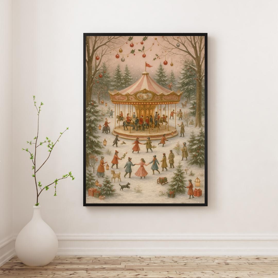Digital Print: Winter Carousel in a Rosy Glow - Etsy