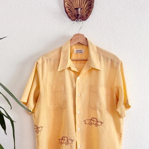 Hand Embroidered cars, Up-cycled Vintage Work Shirt (L/XL), worn out vintage