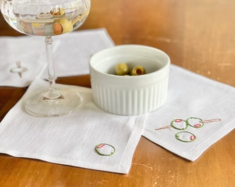 Olivgrüne Cocktailservietten: Leinen Bar Dekor