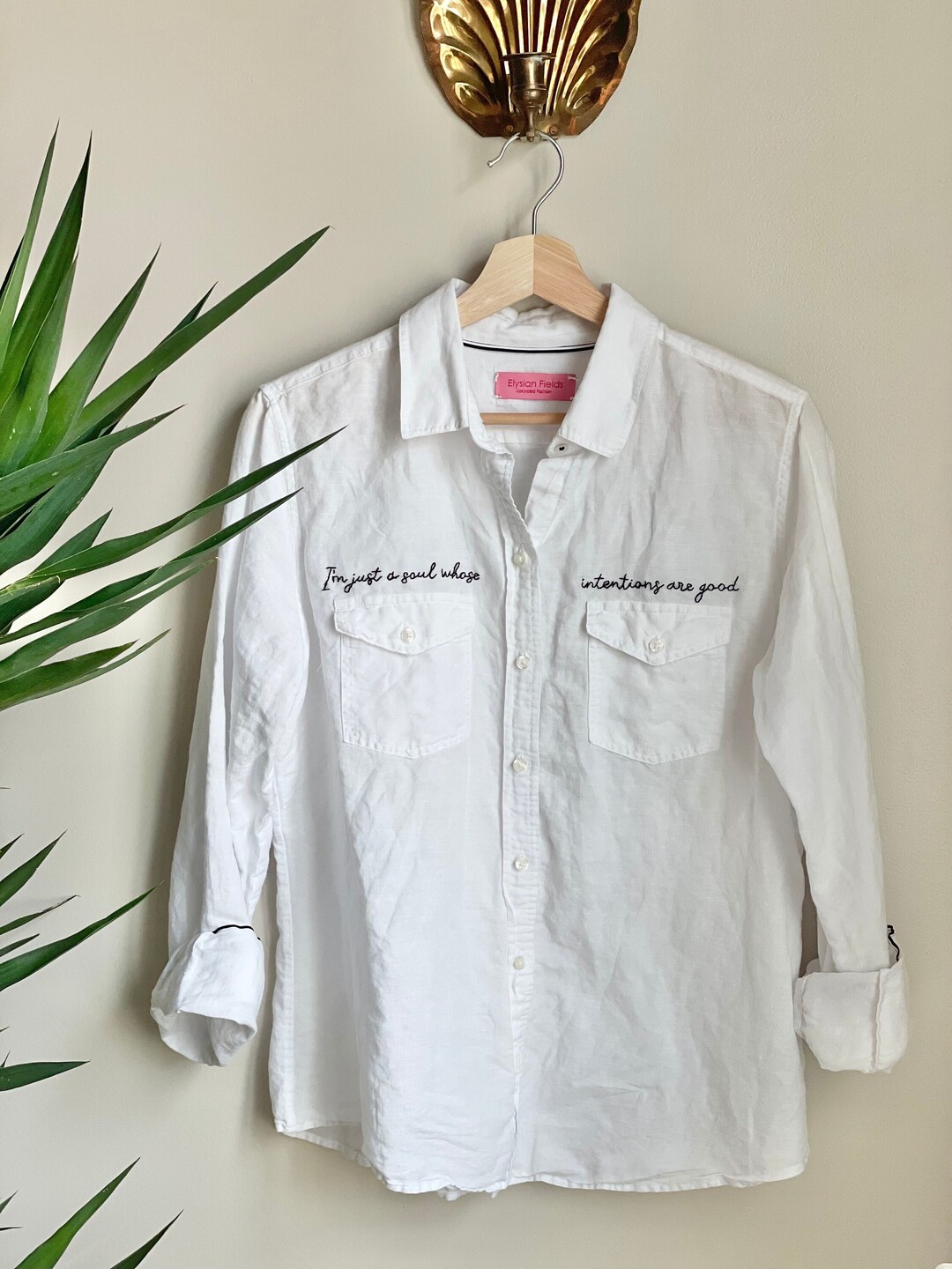Embroidered Shirt Upcycled Fashion Button up Shirt Vintage Etsy