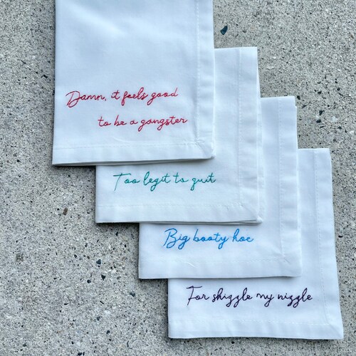 Custom Hand Embroidered Cloth Napkins 90s Rap Napkins Funny Etsy