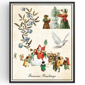 Kerstafdruk Kerstman Winter Wonderland Illustraties Vintage posters Seizoenen Wenskaarten