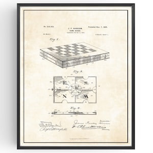 Chessboard Patent Blueprint Checkers Board Game Design Wall Art Office Poster Christmas Gifts