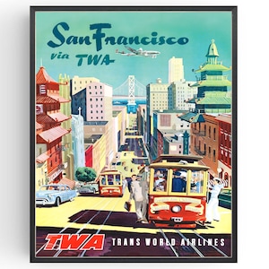 San Francisco Poster TWA Vintage Reisewerbung Drucke, Wohnideen, Geburtstagsgeschenke
