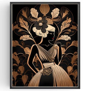 Cartel de cóctel Gatsby estilo de la década de 1920 regalo de arte de pared, vestidor vintage decoración de los años 20, hoja de oro Art Déco, tocador de damas, regalos para ella