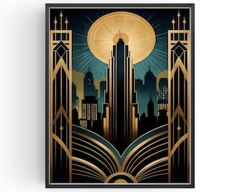 1920年代のアールデコ建築ポスター：ギャツビー風の壁画