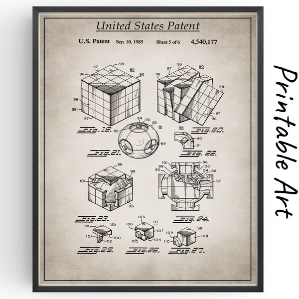 Printable Rubiks Cube Patent Download Prints Puzzle Blueprint Toy Poster Design Wall Art