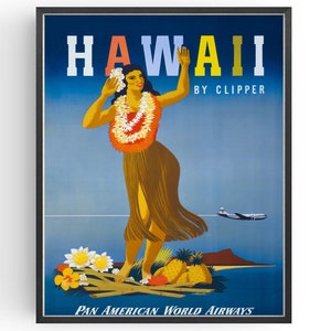 Hawaii Poster Pan American Airways Vintage Reisewerbung Drucke, Wohnideen, Geburtstagsgeschenke