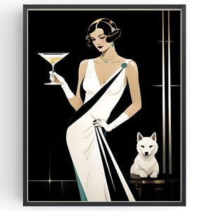 Póster de cóctel de chica flapper, impresión de la Ley Seca de los locos años 20, vestidor de estilo vintage, art déco de los años 20, Gatsby, glamour de Hollywood, regalos para ella