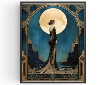 Art Deco Illustration Print: 1920s Style Ladies Powder Room Decor
