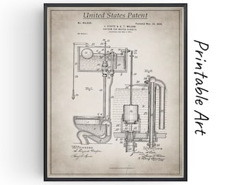 May include: A black and white vintage patent drawing of a toilet cistern system. The drawing shows the internal workings of the cistern and the flushing mechanism. The patent number is 614,648 and the date is November 22, 1898. The inventors are J. Deste and A. T. Wilson.