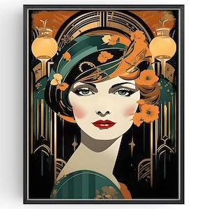 Póster de cóctel de los años 20, regalo de arte de pared estilo Gatsby, decoración de vestidor vintage de 1920, tocador Art Déco Lady, regalos para ella