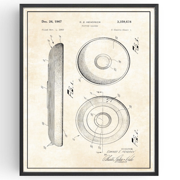 Frisbee Patent Blueprint Flying Saucer Design  Bedroom Wall Art Office Poster Christmas Gift Idea