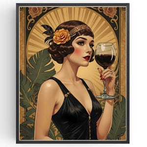 Cocktail Poster Roaring 20s Style Wall Art 20s Style Wall Art, Vintage Style Dressing Room 1920, Art Deco Damentoilette, Prohibition Ära