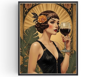 Póster Art Déco de Flapper Girl: Arte mural al estilo de los locos años 20