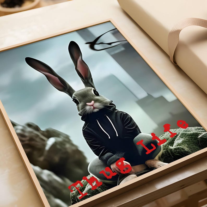 Thug Life Rabbit Poster, Animals Wearing Clothes, Fun Prints, Teenager ...