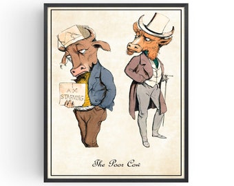 Cows as People - Vintage Animals in Clothes Gothic Wall Art Steampunk Poster Funny Prints
