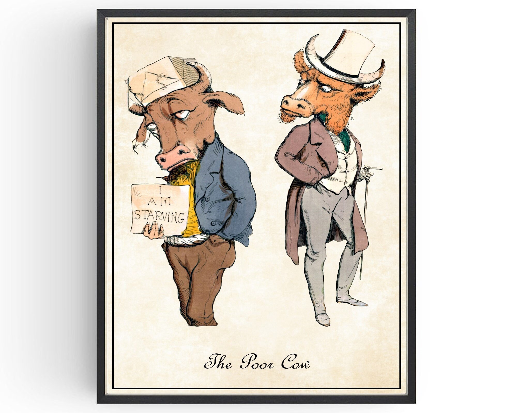 Cows as People Vintage Animals in Clothes Gothic Wall Art Etsy