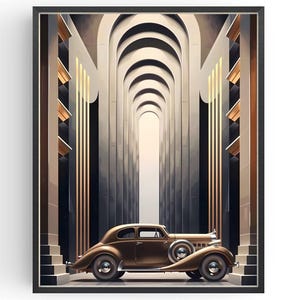 アールデコのヴィンテージカープリント、1920年代の建築ポスター、ギャツビースタイルの壁掛けギフト