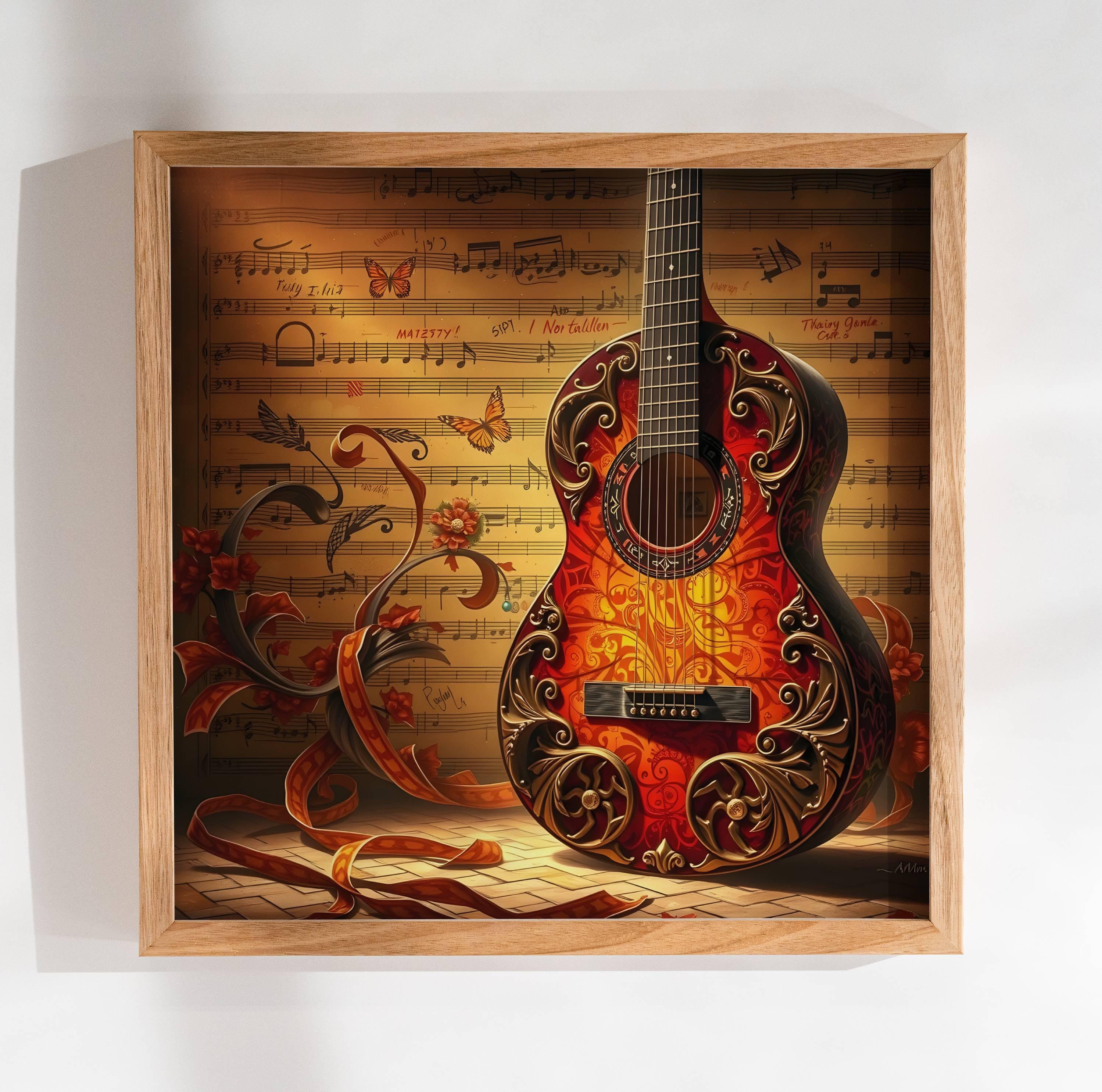 Classical Guitar Art Print: Musical Song Sheet Wall Decor (digital