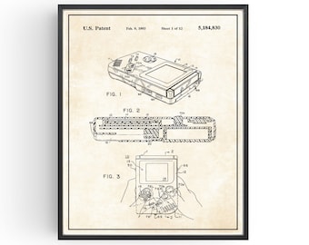 Nintendo Gameboy Patent Blueprint Console Game Design Bedroom Wall Art Office Poster Christmas Gift