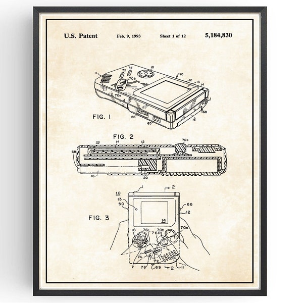 Nintendo Gameboy Patent Blueprint Consola Juego Diseño Dormitorio Pared Arte Oficina Cartel Regalo de Navidad