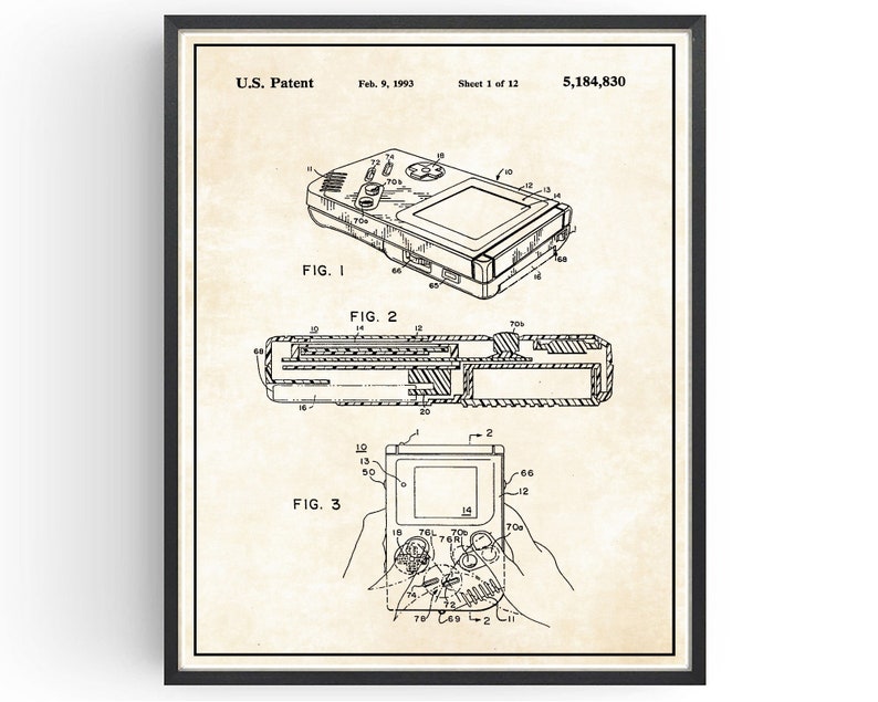 Nintendo Gameboy Patent Blueprint Console Game Design Bedroom Wall Art Office Poster Christmas Gift image 1