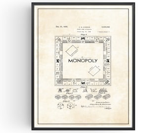 Monopoly Patent Print Blueprint Board Game Design Bedroom Wall Art Office Poster Gift Christmas Gift Idea