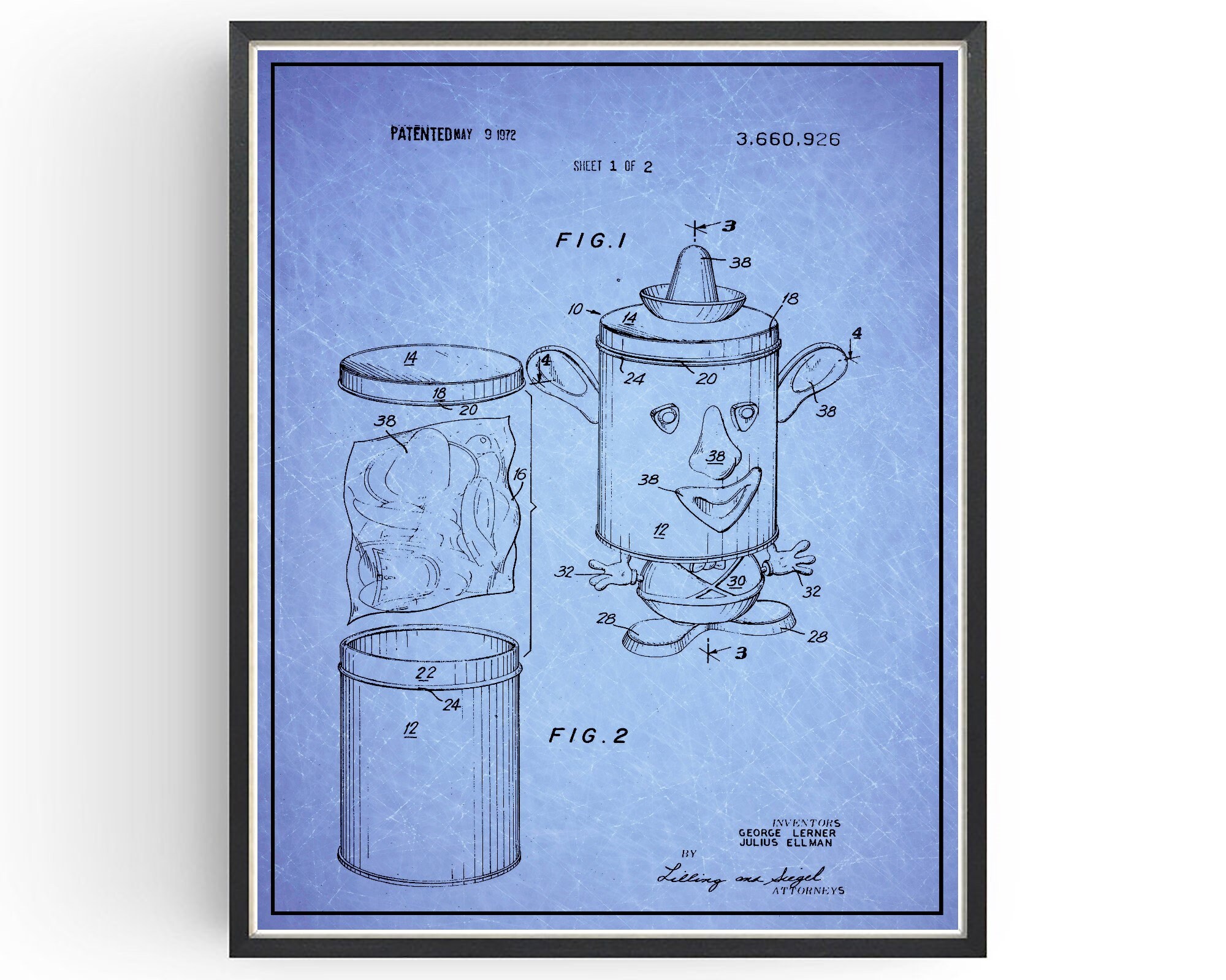 Mr Potato Head Patent Print Blueprint Toy Design Bedroom Wall Art ...