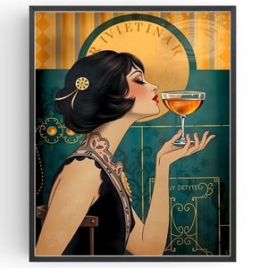 Cocktail Poster 20er Jahre Stil 1920er Modeschmuck, 20er Jahre Stil Ankleidezimmer, Geschenk für Sie, Vintage Stil Ankleidezimmer
