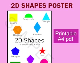 2D Shapes poster printable / shapes activity / preschool home learning printables / learning shapes / kids educational prints / shapes print