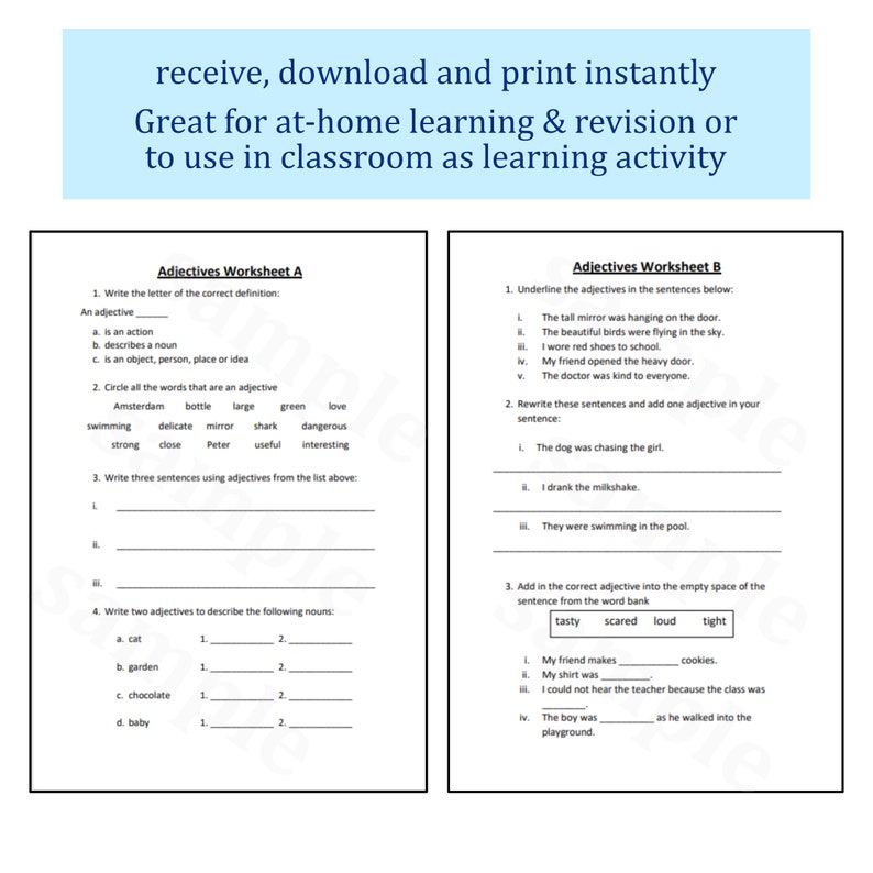English Worksheet for Children, Printable English Worksheet, Adjectives ...