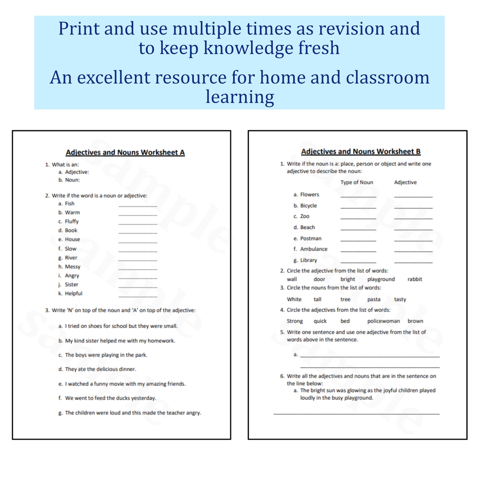 English Worksheet for Children, Printable English Worksheet, Adjectives ...