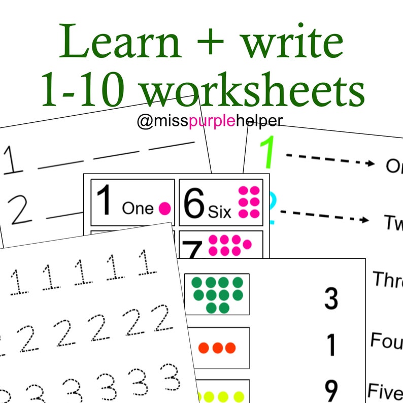 learn write 1 10 number worksheets preschool maths etsy