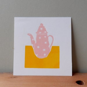mini coffee pot print, handmade lino print