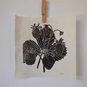 strawberry botanical, lino print
