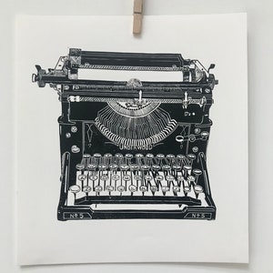 Vintage typewriter, lino cut print, handmade print