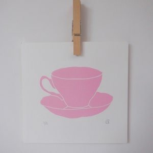 lino print, teacup print, handmade