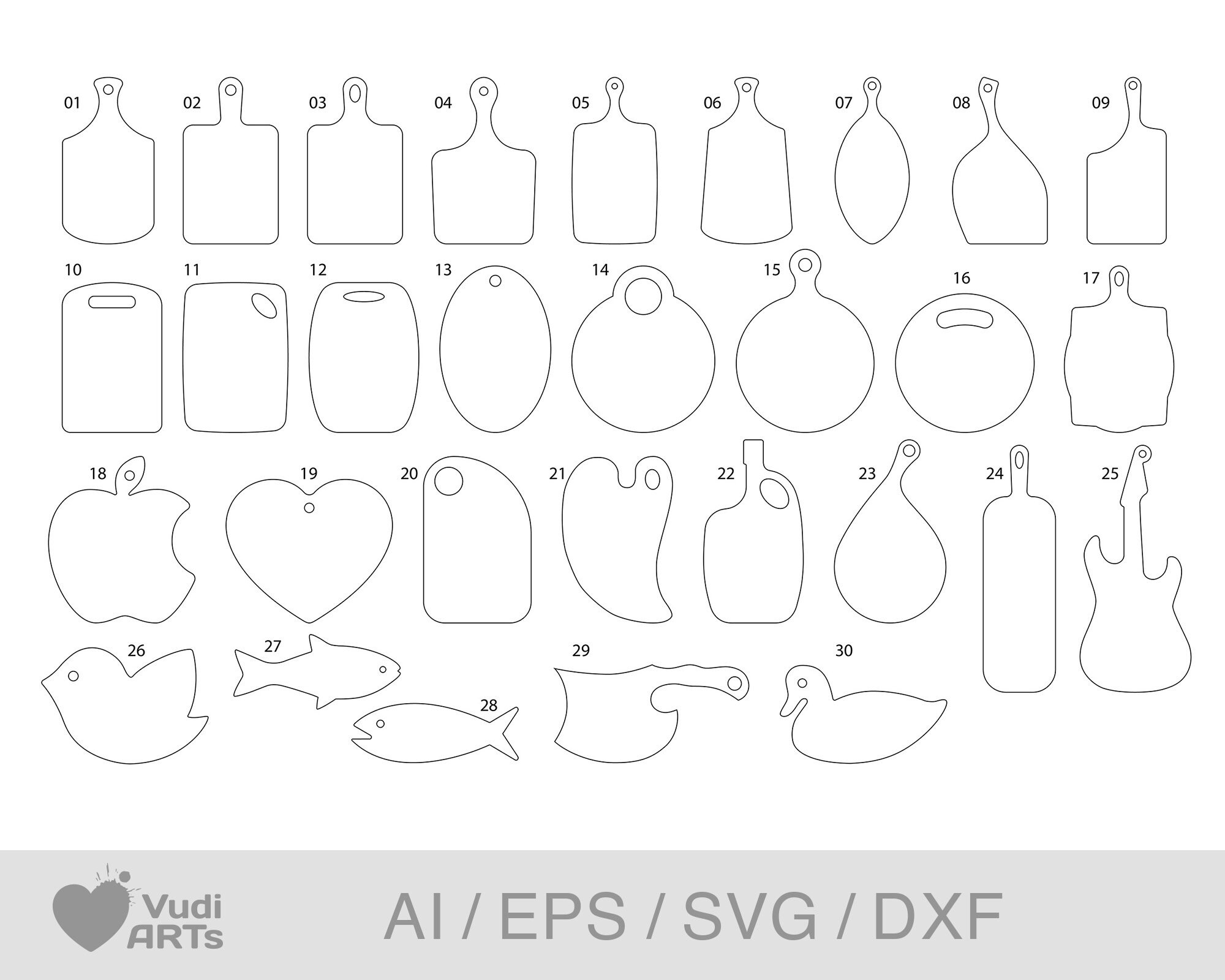 Cutting kitchen boards 30 Shapes SVG Eps Dxf Ai. Boards Etsy